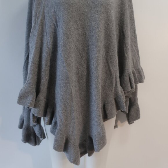 Womens Minnie Rose Grey Ruffled Trim Pure Cashmere Turtleneck Poncho Sweater O/S - Picture 8 of 11